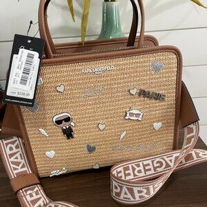 Karl Lagerfeld Maybelle Straw Satchel with pins NWT - Unique, discontinued